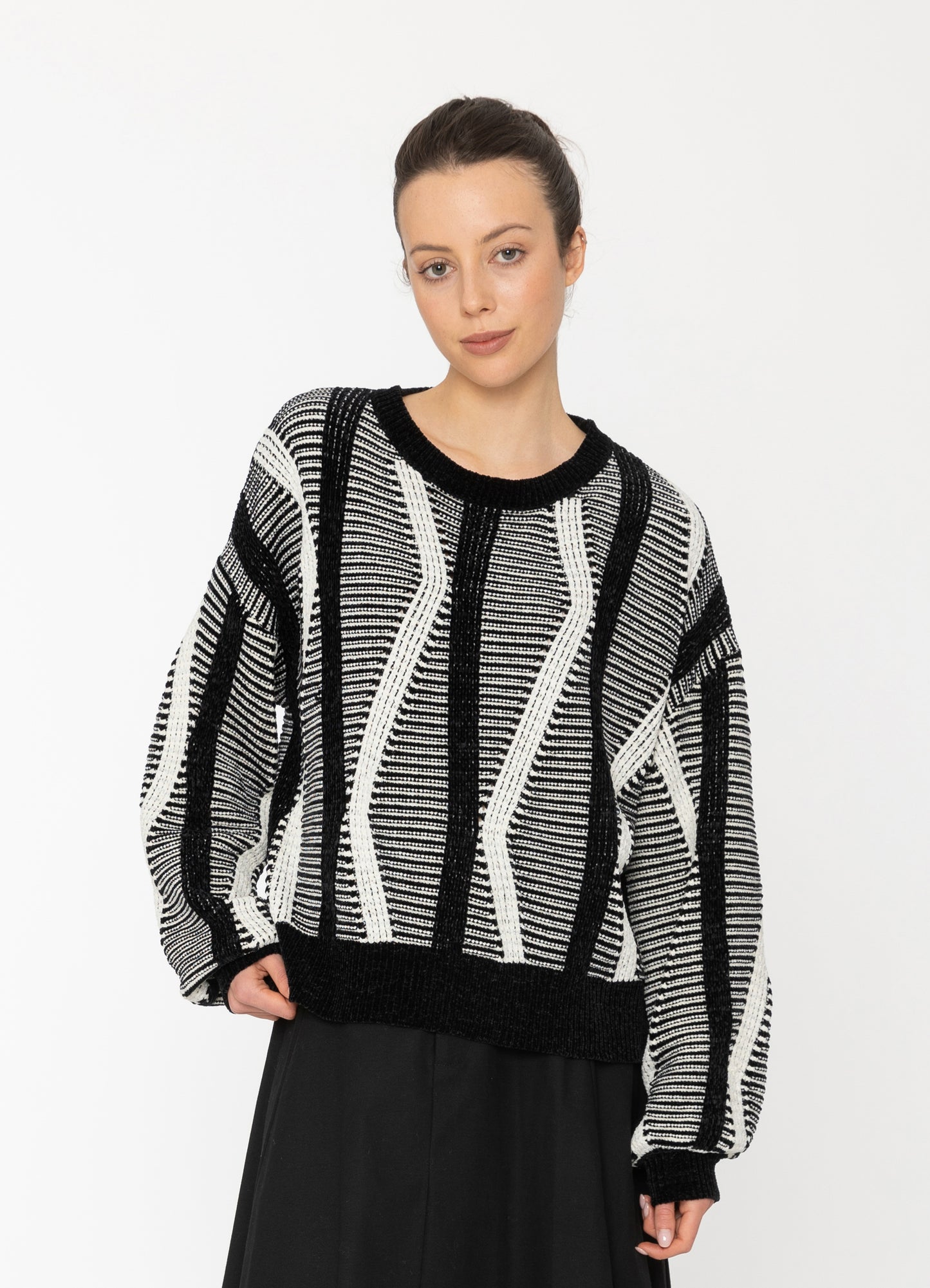 Nalu Top in Black + White Blacklist women's knitwear NZ
