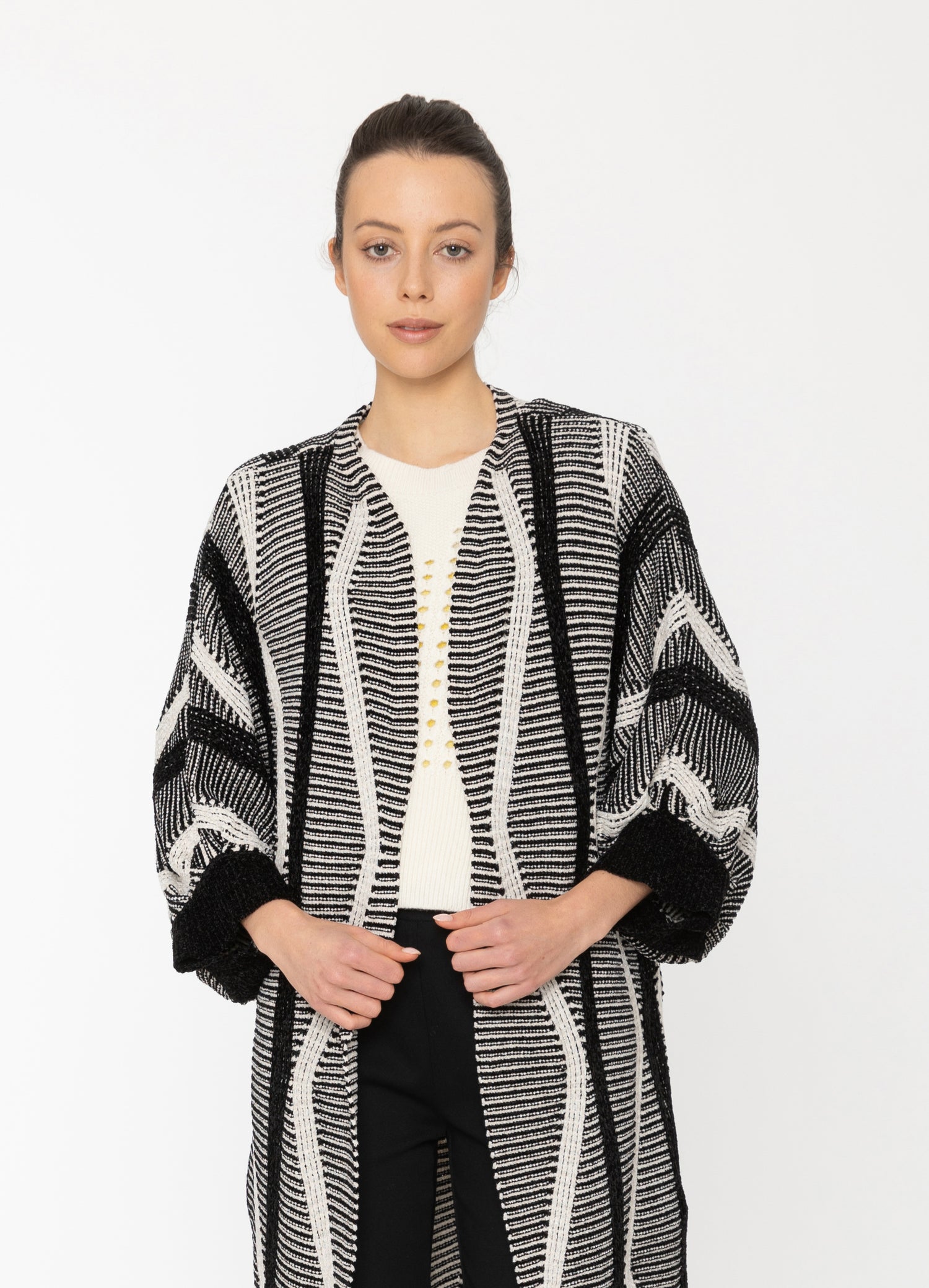 Zale Cardigan in Black + White Blacklist women's cardigan NZ